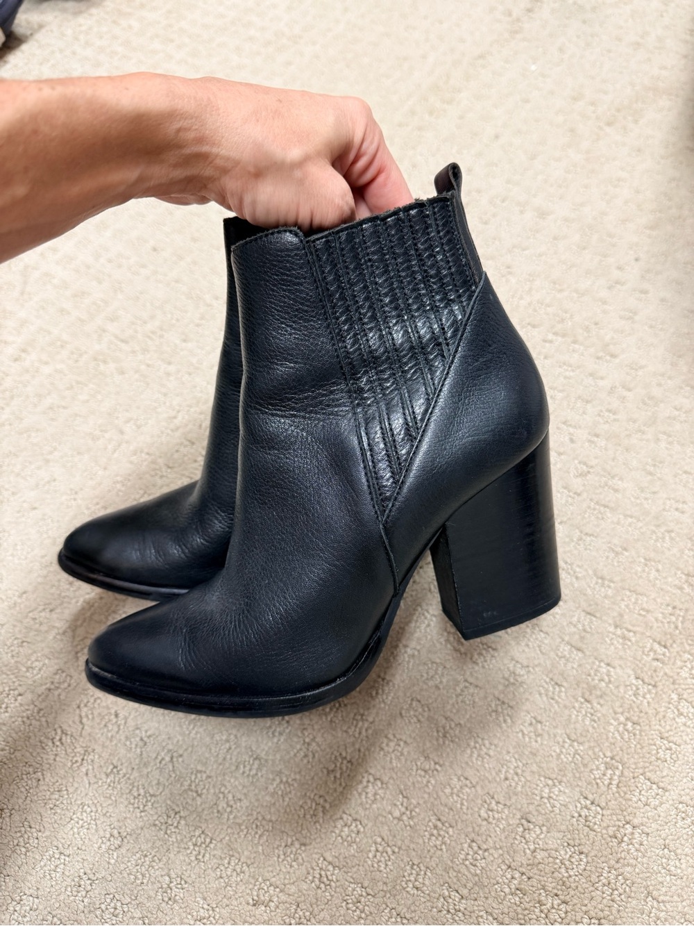 Marc Fisher Black Leather Pointed Toe Block Heel Ankle Boots